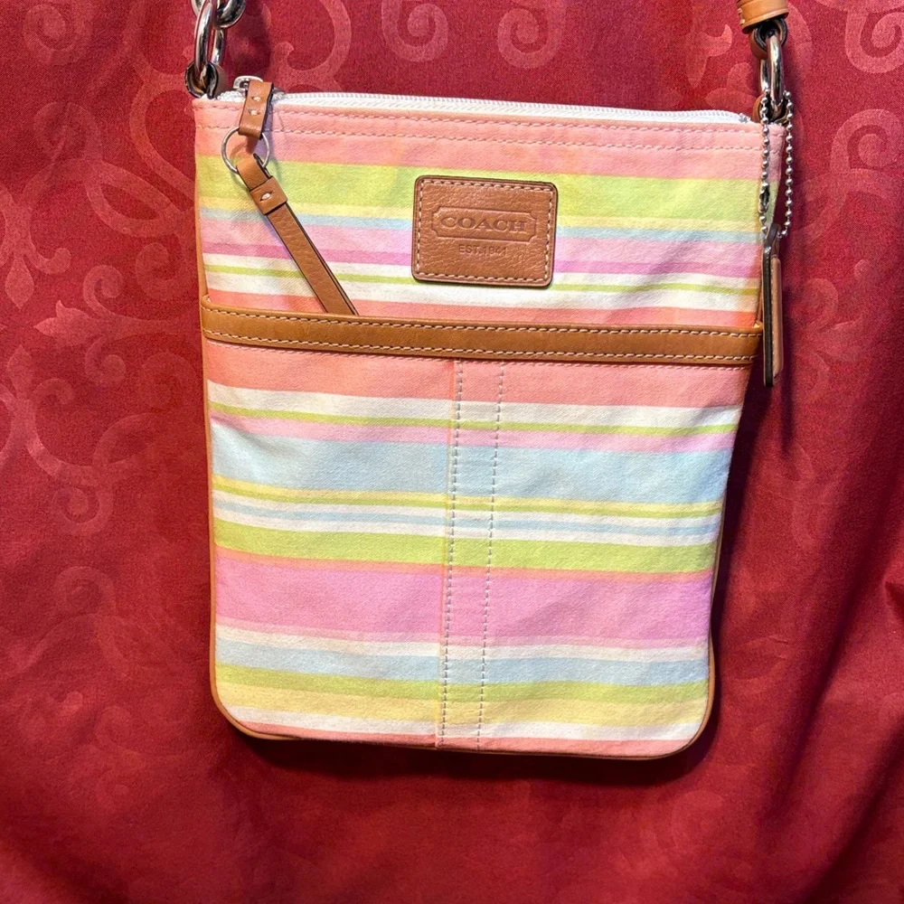 Coach Pastel Stripe Crossbody Bag in Pink, Yellow, Blue, Green